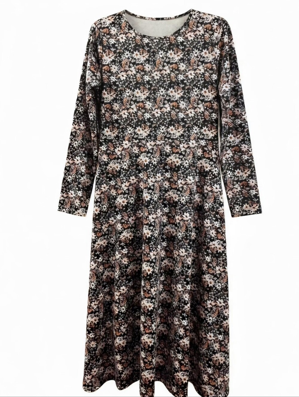 Dark Floral Long Sleeve Fit & Flare Midi Dress